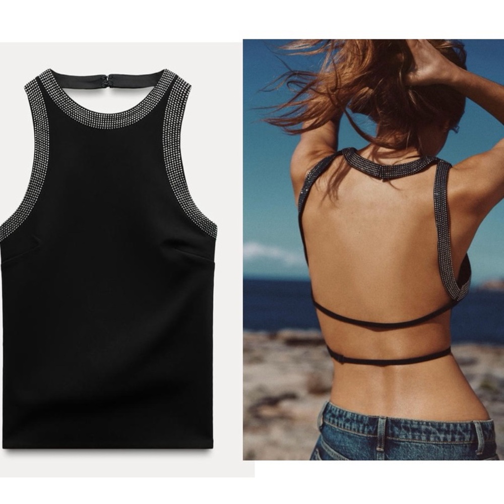 New - Zara RHINESTONE TOP WITH OPEN BACK